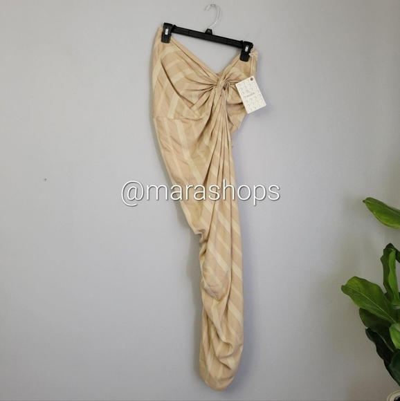 Khaite Louie Drape Beige Striped Skirt - Picture 3 of 6